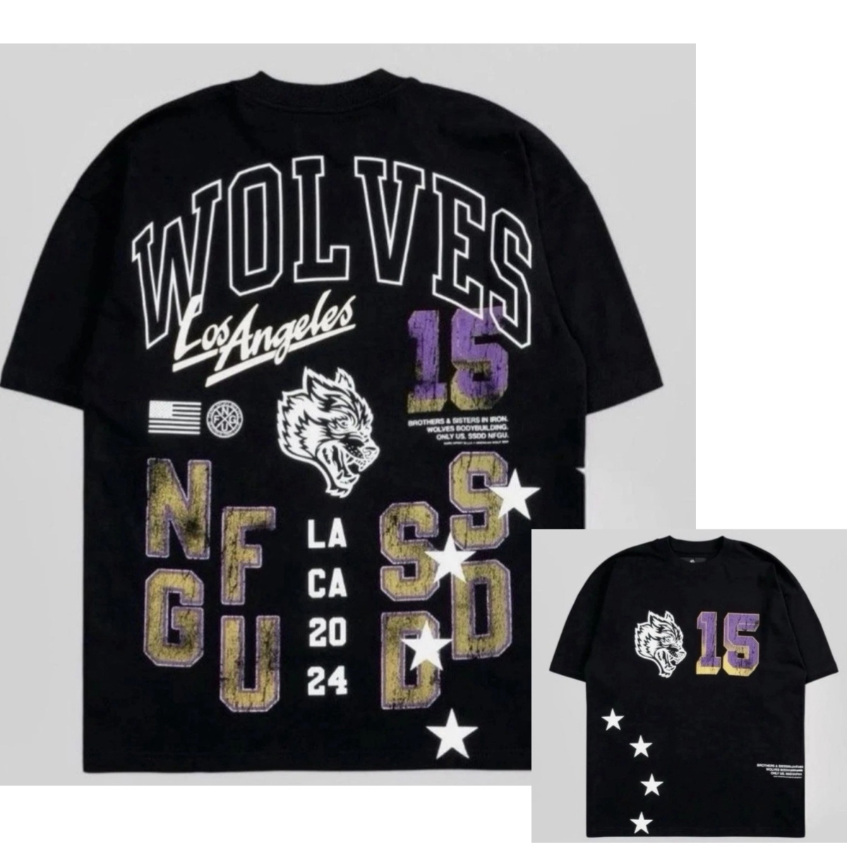 Streetwear Brand La - シティオブエンジェルス LA リミテッドウルフヘッドトレンディスポーツフィットネスブランド Tシャツコットングラフィック Tシャツ男性女性夏ストリートウェア