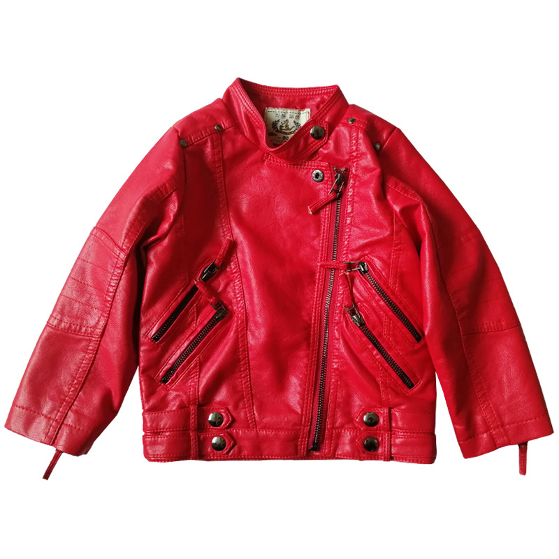 女の子クリスマスレッドオートバイ Pu レザージャケット子供 - Streetwear Brand Red のレビューと価格