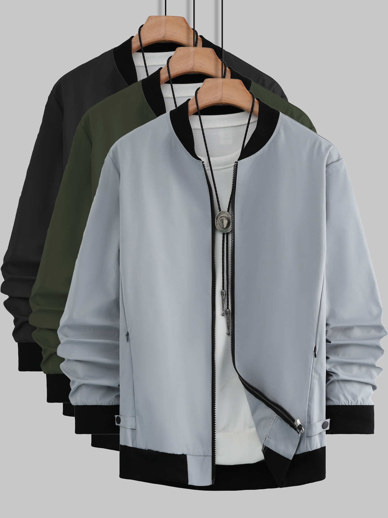 メンズジップアップベースボールジャケット、トレンドのマッチン - Streetwear Zipper のレビューと価格